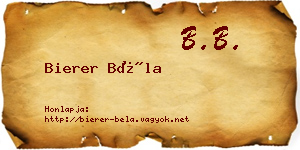 Bierer Béla névjegykártya